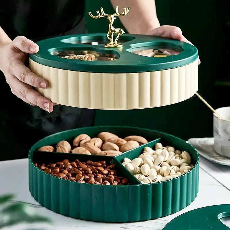 طبق تسالى بلاستيك، 3 أقسام، 2 دور - أخضر